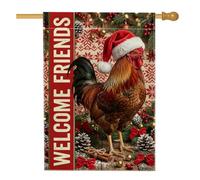 Bandiera rustica con gallo natalizio con citazione di benvenuto, 71 x 101