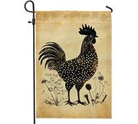 Bandiera rustica da giardino a forma di gallo, decorazione per esterni a pois neri, decorazione per esterni in stile casale, per primavera ed estate, decorazione per prato su entrambi i lati, 30,5 x
