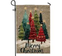 Bandiera rustica da giardino con alberi di Natale, decorazione natalizia rossa e verde, in iuta, double face, decorazione invernale per prato per feste all'aperto, 30,5 x 45,7 cm