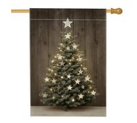Bandiera rustica da giardino con albero di Natale, decorazione verde per le vacanze con stelle, striscione in iuta su entrambi i lati per la decorazione del prato esterno 71 x 101 cm