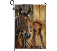 Bandiera rustica da giardino con cavallo da cowboy, decorazione per esterni equestre marrone caldo, bandiera da cortile in iuta su entrambi i lati, per feste autunnali e raccolti, decorazione per