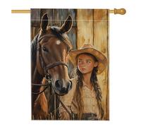 Bandiera rustica da giardino con cavallo da cowboy, decorazione per esterni equestre marrone caldo, bandiera da cortile in iuta su entrambi i lati, per feste autunnali e raccolti, decorazione per
