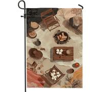 Bandiera rustica da giardino con falò, marrone accogliente decorazione per esterni, bandiera in iuta su entrambi i lati per raduni autunnali, decorazione per prato per la casa, 30,5 x 45,7 cm