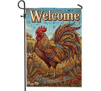 Bandiera rustica da giardino con gallo, 30,5 x 45,7 cm | Stile rustico, decorazione rustica, accenti esterni vivaci, tessuto resistente alle intemperie