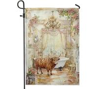 Bandiera rustica da giardino con mucca delle Highlands, bandiera decorativa per la casa con animali della fattoria, bandiera su entrambi i lati, per tutte le stagioni, decorazione per prato all'aperto