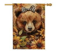 Bandiera rustica da giardino con orso autunnale, bandiera floreale marrone per la casa, bandiera da cortile in iuta su entrambi i lati, per la decorazione autunnale del prato all'aperto, 71 x 101 cm