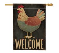 Bandiera rustica da giardino con pollo, striscione vintage patchwork per galline, decorazione primitiva per cortile di benvenuto per coop o giardino, bandiera in iuta nera su entrambi i lati, grigio