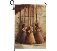 Bandiera rustica da giardino con scopa marrone, striscione vintage per la casa, decorazione per prato all'aperto in iuta su entrambi i lati, per autunno e Halloween, 30,5 x 45,7 cm