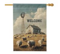 Bandiera rustica da giardino di benvenuto, con pecore beige, decorazione per la casa, bandiera verticale su entrambi i lati, decorazione per esterni per tutte le stagioni, 71 x 101 cm