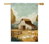 Bandiera rustica da giardino in stile rustico, decorazione per esterni con polli da fienile beige, striscione su entrambi i lati, decorazione autunnale stagionale per prato, 71 x 101 cm