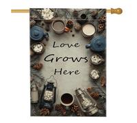 Bandiera rustica da giardino invernale, bandiera grigia Love Grows Here, decorazione per la casa, bandiera su entrambi i lati, decorazione stagionale per esterni, 71 x 101 cm