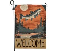 Bandiera rustica da giardino ispirata alla natura, bandiera vintage con pesce decorativo per esterni, benvenuto arte stagionale per la casa, decorazione per prato su entrambi i lati 30,5 x 45,7 cm