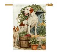 Bandiera rustica da giardino per cani, bianco canino floreale, decorazione per la casa, bandiera su entrambi i lati in iuta da cortile decorazione per prato esterno 71 x 101 cm