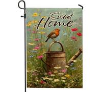 Bandiera rustica da giardino primaverile ed estiva, con fiori selvatici colorati, pettirosso, decorazione per la casa, bandiera da giardino in iuta su entrambi i lati, decorazione per esterni, 30,5 x
