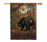 Bandiera rustica della casa nera con citazione autunnale dell'orso bosco 71 | Tema rustico del bosco, bandiera del prato, fogliame autunnale, citazione della natura, decorazione da giardino all'aperto