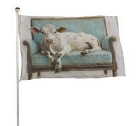 Bandiera rustica della fattoria della mucca bianca sdraiata sul divano, 9 x 1,5 m, bandiere da giardino per esterni, decorazione per cortile, portico, prato, fattoria