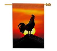 Bandiera rustica per casa con gallo, sagoma rustica con tramonto all'alba, in iuta arancione, su entrambi i lati, grande bandiera da giardino per esterni, cortile, prato, patio, porta d'ingresso, 71 x