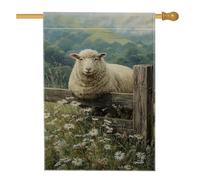 Bandiera rustica per casa delle pecore, recinzione rustica con margherite verdi primaverili in iuta su entrambi i lati, grande bandiera da giardino per esterni, cortile, prato, patio, porta d'ingresso