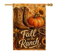 Bandiera rustica per la casa con stivali da cowboy, zucche di campagna e girasoli autunnali marroni su entrambi i lati, decorativa, per esterni, patio, prato, ingresso, campeggio, 71 x 101 cm