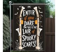 Bandiera Saoplasa Halloween Enter Lf You Dare Spooky Bones Stagione Tessuto Da Esterno Striscione All'Aperto, Per Balcone, Feste Estive, Celebrazioni, 30x45cm