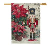 Bandiera schiaccianoci per la casa, natalizia con stella di Natale e neve, in iuta rossa su entrambi i lati, decorativa, per esterni, cortile, prato, patio, porta d'ingresso, 71 x 101 cm