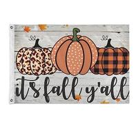Bandiera scozzese retrò in legno con zucche leopardate, 9 x 1,5 m, con occhielli in ottone, rustica, benvenuto, autunno, bandiere, cartelli per il Ringraziamento, poster per interni ed esterni