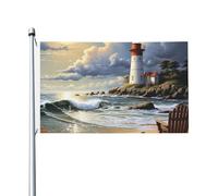 Bandiera Sea Lighthouse Sandbeach Bandiera Della Brezza Rinforzata Resistente Alle Intemperie Striscione All'Aperto, Per Celebrazioni, Feste Estive, Eventi, 90x150cm