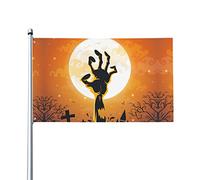 Bandiera Sfondo Di Halloween Con Mani Di Zombi Sulla Luna Piena Estiva Decor Garden Flag Durevole Bandiere Pirata Per Raduni Interno Giardino 3X5Ft
