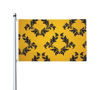 Bandiera Sfondo Giallo Con Motivo Floreale Nero Durevole Garden Flag Decor Bandiere Pirata Per Activités Sportives Esterno Bar 3X5Ft