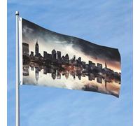 Bandiera Skyline della città, 2x3 piedi, grande, bifacciale, con occhielli, ideale per tutte le stagioni, ideale per la decorazione di esterni da giardino.