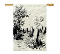 Bandiera spaventosa per casa del cimitero di Halloween, 71 x 101 cm, double face, per decorazione esterna, horror cimitero lapide frontyard tela per la casa, paesaggio raccapricciante modello esterno