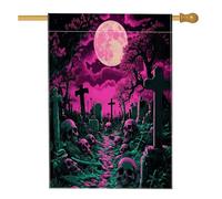 Bandiera spaventosa per casa del cimitero di Halloween, 71 x 101 cm, double-face, per decorazione esterna, horror cimitero lapide frontyard tela per casa, teschio raccapricciante modello esterno