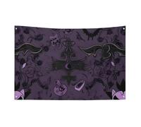 Bandiera spettrale gotica viola nera 119,4 x 177,8 cm nessuna dissolvenza bandiera di benvenuto giardino cortile bandiere decorative giardino cortile cartello interno esterno banner festa decorazione