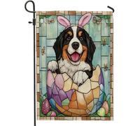 Bandiera Spring Easter Bernese Mountain Dog Stained Glass Eggs Bandiere Da Giardino Colori Vivaci Doppia Cucitura Flag Per Conferenza Balcone Celebrazione 70X102Cm