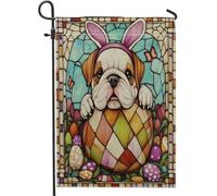 Bandiera Spring Easter Bulldog Dog Stained Glass Eggs Bandiere Da Balcone Decorative Resistente Alle Intemperie Bandierine Della Decorazione Per Ristoranti Celebrazione Parata 70X102Cm