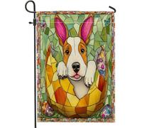 Bandiera Spring Easter Cow Terrier Dog Stained Glass Eggs Bandiere Da Giardino Colori Vivaci Classica Bandierine Per Giardino Ristoranti Conferenza 70X102Cm