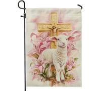 Bandiera Spring Easter White Lamb Cross Flower Classica Bandiere da giardino Poliestere Striscioni di Bunting per Interno Ristoranti 30x45cm
