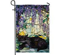 Bandiera Spring Flower Cat Violet Wisteria Art con Occhielli Bandiere da Balcone Stampa Bandierine della Decorazione per Balcone Decorazione 30x45cm