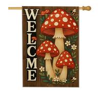 Bandiera Spring Welcome Mushroom Red And White Toadstool Bee Flower In Poliestere Decorazione Striscione All'Aperto, Per All'Aperto Al Coperto, Feste Strada, 30x45cm