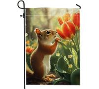 Bandiera Squirrel Flower Wildlife Bandiera In Poliestere Tessuto Da Esterno Striscione All'Aperto, Per Feste Estive, Celebrazioni, Eventi, 30x45cm