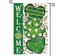 Bandiera St Patricks Day Shamrocks Leaves Hearts Welcome Bandiera Di Benvenuto Resistente Alle Intemperie Striscione All'Aperto, Per Feste Estive, Eventi, All'Aperto Al Coperto, 30x45cm