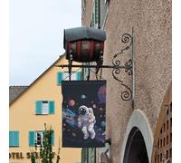 Bandiera stagionale da giardino bifacciale 12 x 18 pollici, motivo astronauta, volo spaziale, piccola, per esterni, decorazione floreale stagionale da fattoria, bandiera per casa delle vacanze.