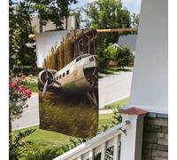Bandiera stagionale da giardino bifacciale, 28 x 40 pollici, con aereo abbandonato, piccole bandiere da cortile per esterni, bandiera stagionale da fattoria floreale, decorazione per esterni, bandie