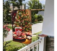 Bandiera stagionale da giardino bifacciale 28 x 40 pollici con albero di Natale e cioccolata calda, piccole bandiere da cortile per esterni, bandiera stagionale da fattoria floreale, decorazione per