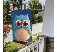 Bandiera stagionale da giardino bifacciale, 28 x 40 pollici, con simpatico gufo dei cartoni animati, piccole bandiere da cortile per esterni, bandiera stagionale da fattoria floreale, decorazione pe