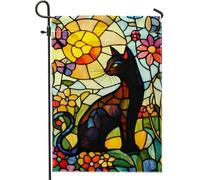Bandiera Stained Glass Cat Black Feline Flower Resistente allo Scolorimento Bandiere Classica Bandierine della Decorazione per Interno Esterno 30x45cm