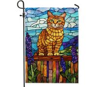 Bandiera Stained Glass Cat Tabby Animal Spring Summer Bandiera Della Brezza Resistente Alle Intemperie Striscione All'Aperto, Per Balcone, Feste Strada, Celebrazioni, 30x45cm