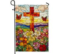 Bandiera Stained Glass Colorful Flowers Butterflies Stagione Bandiera Prova Di Sbiadimento Striscione All'Aperto, Per Feste Estive, Eventi, Celebrazioni, 30x45cm