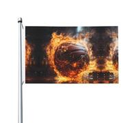Bandiera stampata a doppia faccia con pallacanestro su fuoco e fiamme d'acqua, con occhielli, adatta per feste e decorazioni per patio