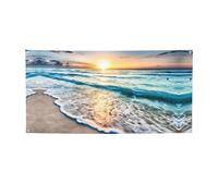 Bandiera stampata con onde sull'oceano e tramonto sulla spiaggia, striscione colorato ideale per giardino, bar e riunioni di amici